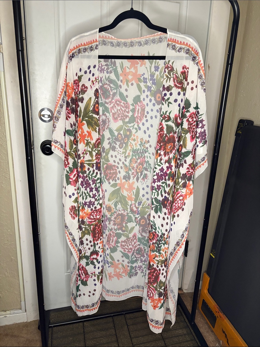 Floral Cream Sheer Kimono Cardigan - Women Sweater